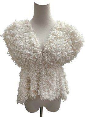 Endless Rose Size M Medium Textured V-Neck Cream Color Pullover Top Blouse NWT